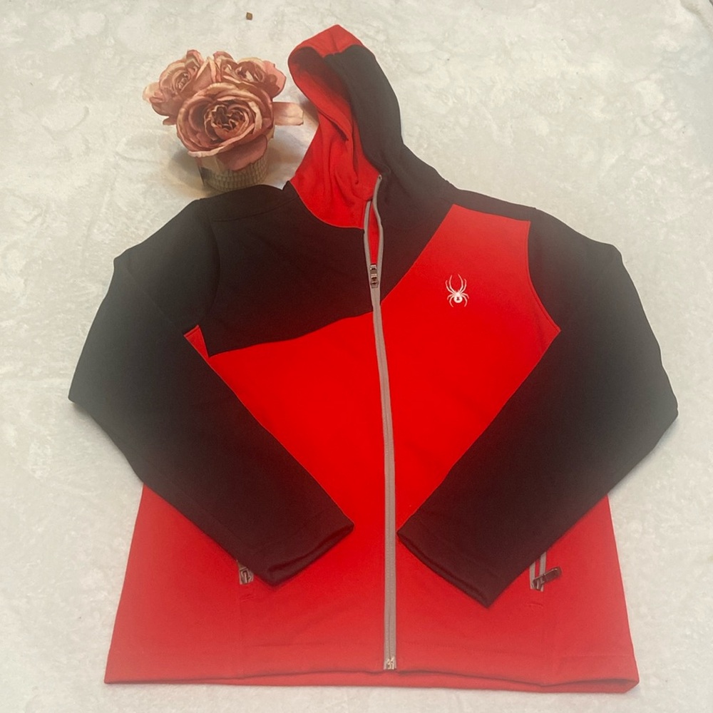 SPYDER Men’s Size S Zip Front Red & Black Hooded Jacket